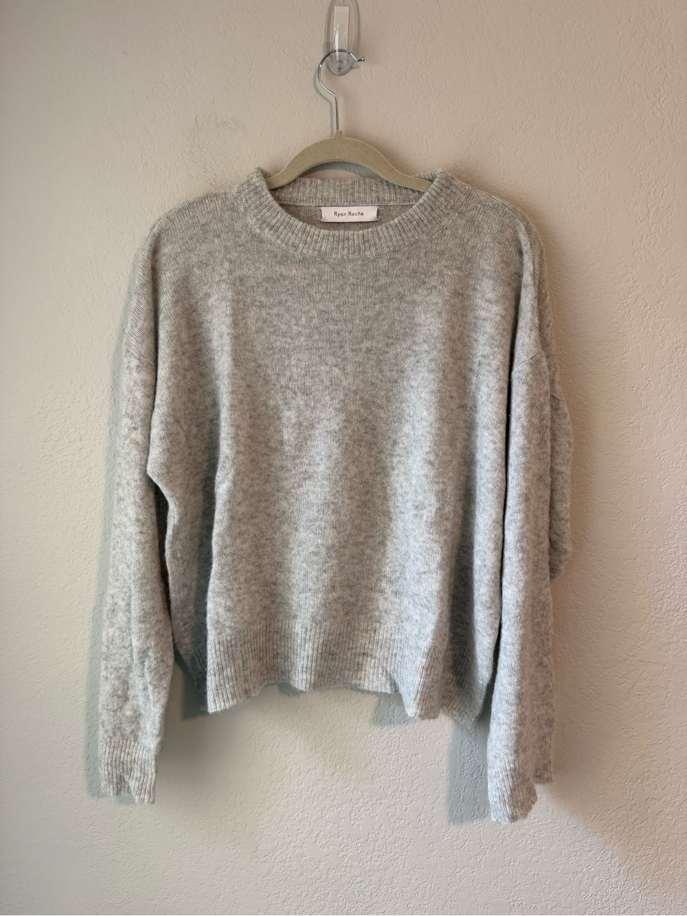 Ryan Roche Cashmere & Silk Light Gray Crewneck Sweater